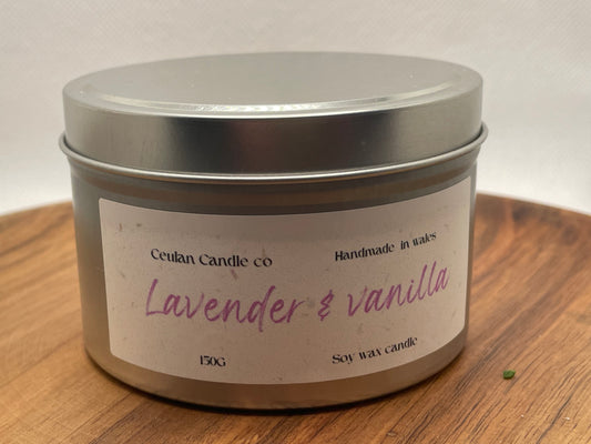 Lavender & Vanilla soy wax candle.