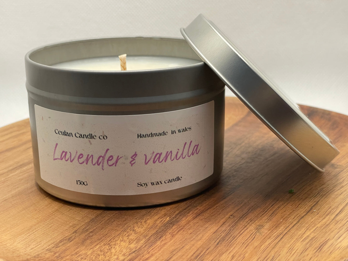 Lavender & Vanilla soy wax candle.