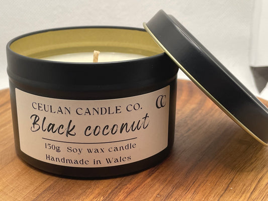 Black coconut soy wax candle.